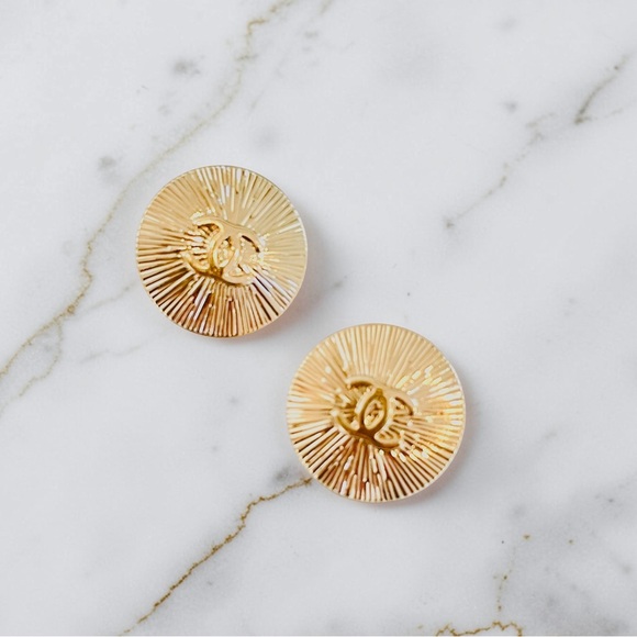 Upcycled Jewelry - Luxury Gold Domed Starburst Upcycled Button Earrings 20mm